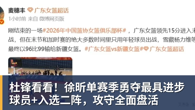 篮球下注杜锋看看！徐昕单赛季勇夺最具进步球员+入选二阵，攻守全面盘活